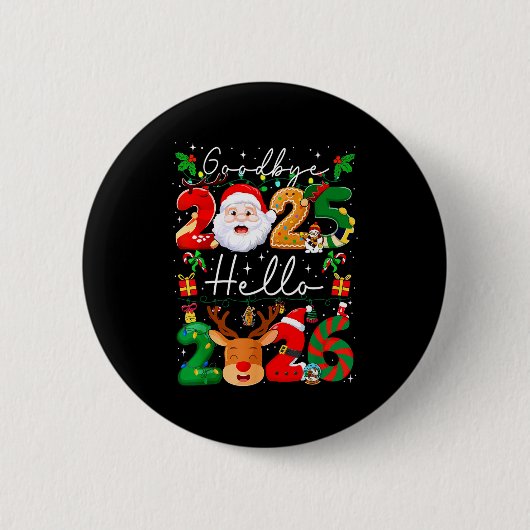 Groovy Goodbye 2025 Hello 2026 Happy New Years Eve Ronde Button 5,7 Cm (Voorkant)