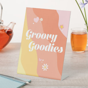 Groovy Goodies Party Table top Sign Birthday Reclamebord Met Voetstuk