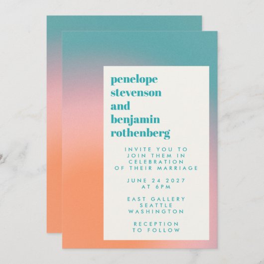 Groovy Gradient Blauwgroen Roze Oranje Abstract hu Kaart (Voorkant / Achterkant)