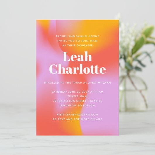 Groovy Gradient Lavender Oranje Cool Bat Mitzvah Kaart (Staand voorkant)