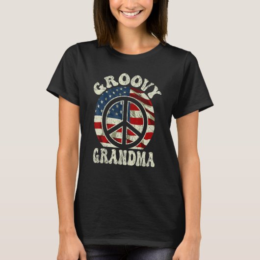 Groovy Grandma 70s Aesthetic USA Flag Retro Grandm T-shirt (Voorkant)