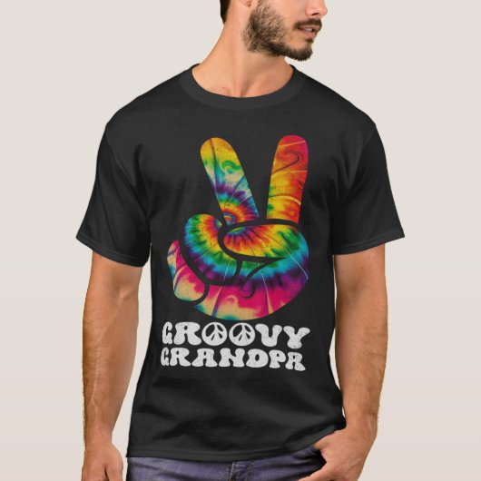 Groovy Grandpa Hand Peace Sign Hippie Tie Dye T-shirt (Voorkant)