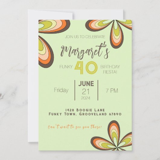 Groovy Green 40 Verjaardagsfeest 70s Hippie Bloem Kaart (Voorkant)