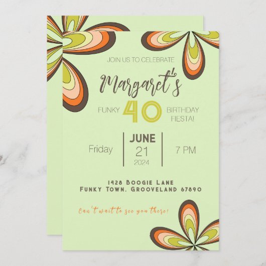 Groovy Green 40 Verjaardagsfeest 70s Hippie Bloem Kaart (Voorkant / Achterkant)