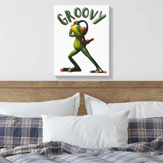 Groovy Green Frog Canvas Afdruk (Insitu (Slaapkamer))