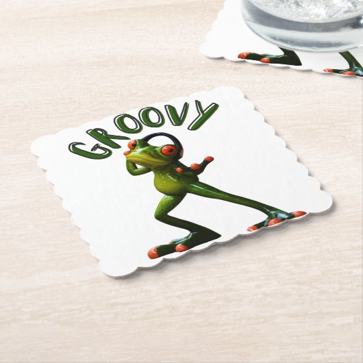 Groovy Green Frog Kartonnen Onderzetters (Gebogen)