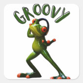 Groovy Green Frog Vierkante Sticker (Voorkant)