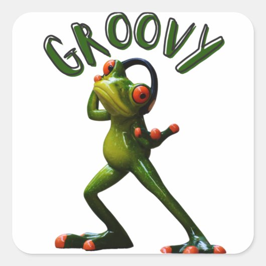 Groovy Green Frog Vierkante Sticker (Voorkant)