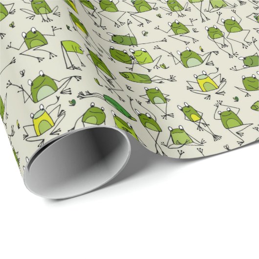 Groovy Green Frogs Hoppin Stick Frog Ribbit Cadeaupapier (Rol Hoek)