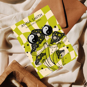 Groovy Green Mushroom Trippy Retro Earning Display Visitekaartje