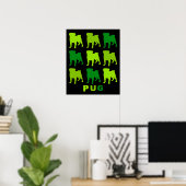 Groovy Green Pugs Poster (Thuiskantoor)