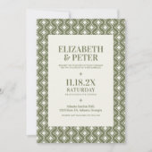 Groovy Green Retro 70s geometrische bruiloft Kaart (Voorkant)
