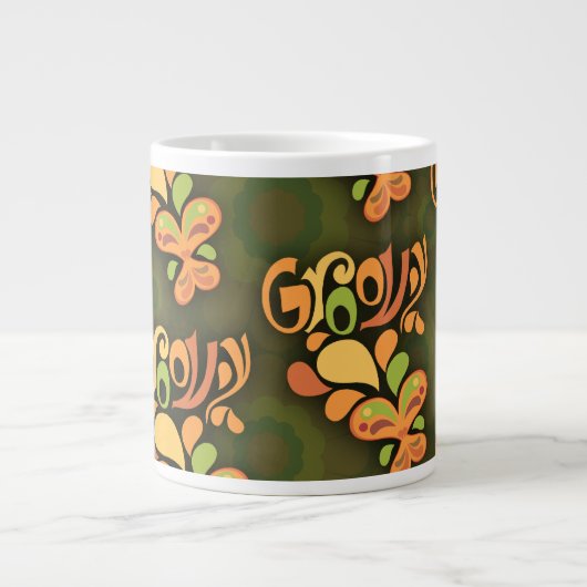 Groovy Green Sixties Butterflies Retro Patroon Grote Koffiekop (Voorkant)