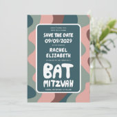 Groovy Green Waves Custom Bat Bar Bnai Mitzvah Save The Date (Staand voorkant)