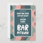Groovy Green Waves Custom Bat Bar Bnai Mitzvah Save The Date (Voorkant)