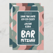 Groovy Green Waves Custom Bat Bar Bnai Mitzvah Save The Date (Voorkant / Achterkant)
