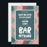 Groovy Green Waves Custom Bat Bar Bnai Mitzvah Save The Date<br><div class="desc">Perfecte kaart om een bar of bat mitswa of andere Joodse viering aan te kondigen en gasten te vragen om de datum te bewaren! Handgemaakte kunst voor u met handlettering aan de voor- en achterkant! (check shop of DM voor BAR/BAT mogelijkheden) VOLLEDIG ! Klik hierboven op "Personaliseren" om de tekst...</div>