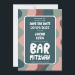 Groovy Green Waves Custom Bat Bar Bnai Mitzvah Save The Date<br><div class="desc">Perfecte kaart om een bar of bat mitswa of andere Joodse viering aan te kondigen en gasten te vragen om de datum te bewaren! Handgemaakte kunst voor u met handlettering aan de voor- en achterkant! (check shop of DM voor BAR/BAT mogelijkheden) VOLLEDIG ! Klik hierboven op "Personaliseren" om de tekst...</div>