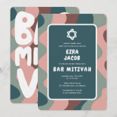 Groovy Green Waves Star of David Custom Bar Mitzva Kaart (Voorkant / Achterkant)