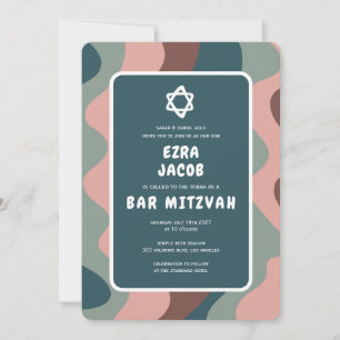 Groovy Green Waves Star of David Custom Bar Mitzva Kaart