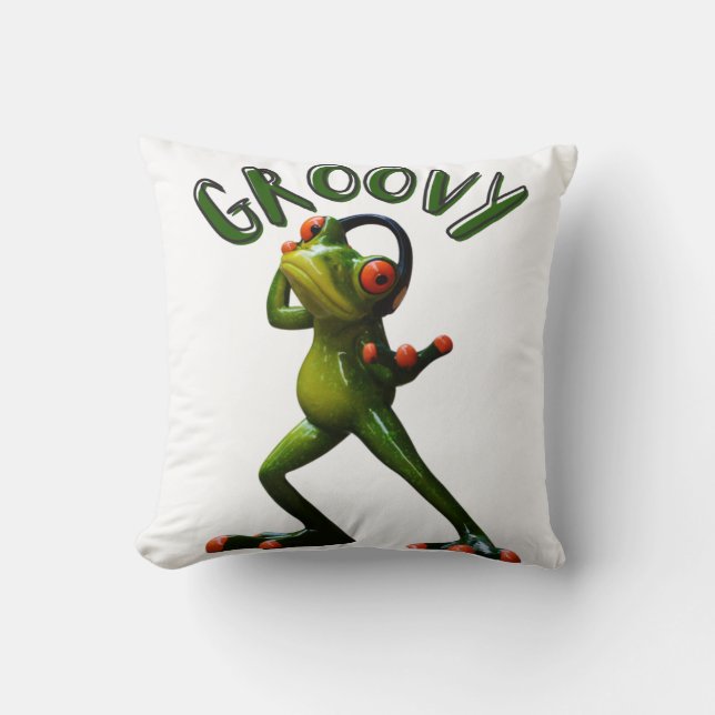 Groovy Groene Kikker Kussen (Voorkant)