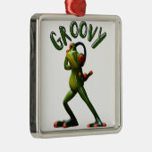 Groovy Groene Kikker Metalen Ornament (Rechts)