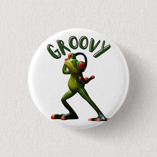 Groovy Groene Kikker Ronde Button 3,2 Cm (Voorkant)