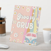Groovy Grub Birthday Party Food Table Sign Reclamebord Met Voetstuk (Insitu)