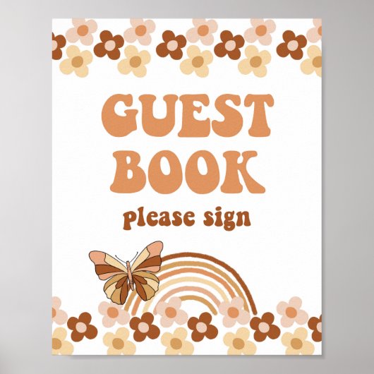 Groovy Guest Book Retro Hippie Party Sign Poster (Voorkant)