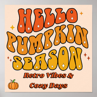 Groovy Hallo Pompoenseizoen Retro Herfst Glans Poster