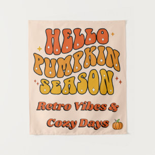 Groovy Hallo Pompoenseizoen Retro Herfst Glans Wandkleed