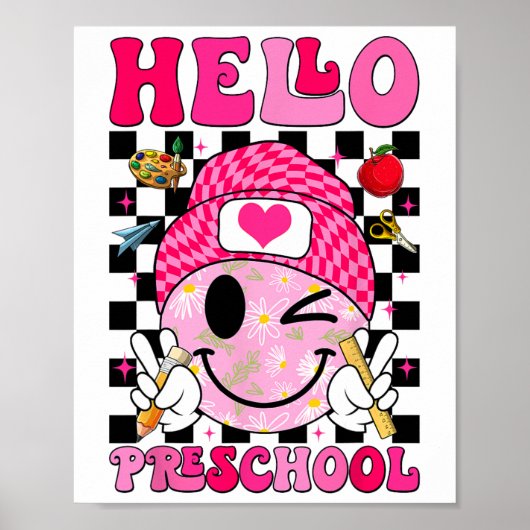 Groovy Hallo Preschool Pre-k Studenten Eerste Dag  Poster (Voorkant)