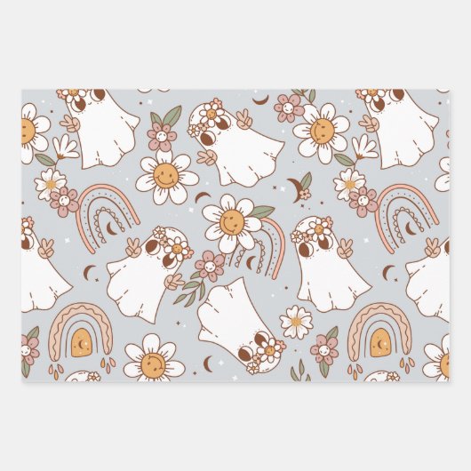 Groovy Halloween Boo Ghost Grappig Retro Patroon Inpakpapier Vel (Voorkant 3)