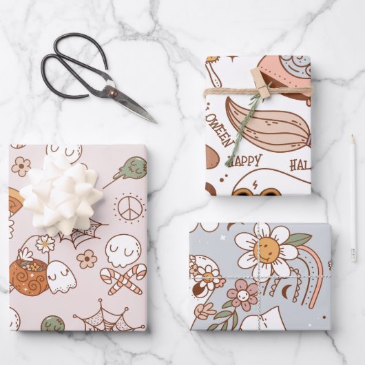 Groovy Halloween Boo Ghost Grappig Retro Patroon Inpakpapier Vel (Voorkant)