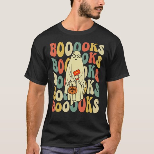 Groovy Halloween Books Ghost Hippie Boo Reading T-shirt (Voorkant)