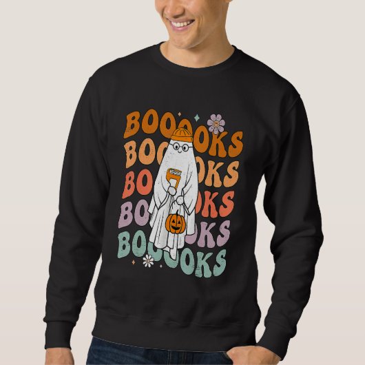 Groovy Halloween Booooks Ghost Hippie Boo Reading  Trui (Voorkant)