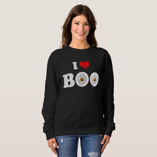 Groovy Halloween Floral Pumpkin I Love Boo Heart Trui (Voorkant volledig)