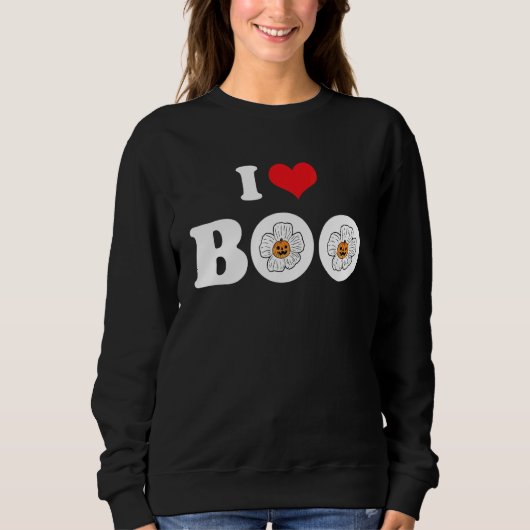Groovy Halloween Floral Pumpkin I Love Boo Heart Trui (Voorkant)
