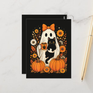 Groovy Halloween Geest met Zwarte Kat Bloem Briefkaart