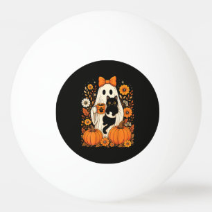 Groovy Halloween Geest met Zwarte Kat Bloem Pingpongbal