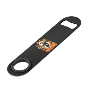 Groovy Halloween Geest met Zwarte Kat Bloem Speed Flessenopener