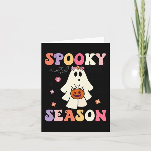Groovy Halloween Ghost Holding Pompoen Spooky Zeee Kaart (Voorkant)