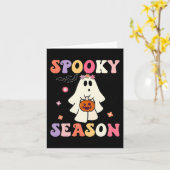 Groovy Halloween Ghost Holding Pompoen Spooky Zeee Kaart (Gele Bloem)
