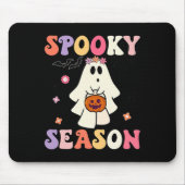 Groovy Halloween Ghost Holding Pompoen Spooky Zeee Muismat (Voorkant)