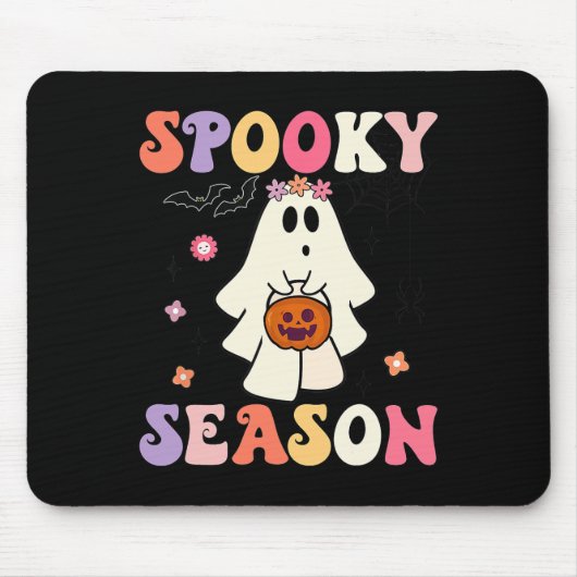 Groovy Halloween Ghost Holding Pompoen Spooky Zeee Muismat (Voorkant)