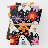 Groovy Halloween Ghosts Pompoenen en bloemen Inpakpapier Vel (In situ)