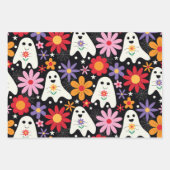 Groovy Halloween Ghosts Pompoenen en bloemen Inpakpapier Vel (Voorkant)