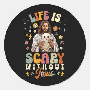 Groovy Halloween Leven is Eng Zonder Jezus Chris Ronde Sticker