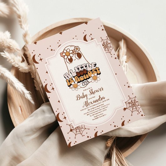 Groovy Halloween Little Boo Baby shower Kaart