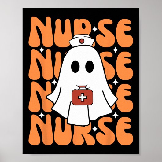 Groovy Halloween Nurse Ghost Funny Nursing Kostuum Poster (Voorkant)